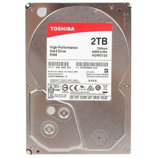Жорсткий диск внутрішній TOSHIBA 3.5 SATA 3.0 2TB 7200RPM 6GB/S/64MB (HDWD120UZSVA) Жорсткий диск внутрішній TOSHIBA 3.5 SATA 3.0 2TB 7200RPM 6GB/S/64MB (HDWD120UZSVA)