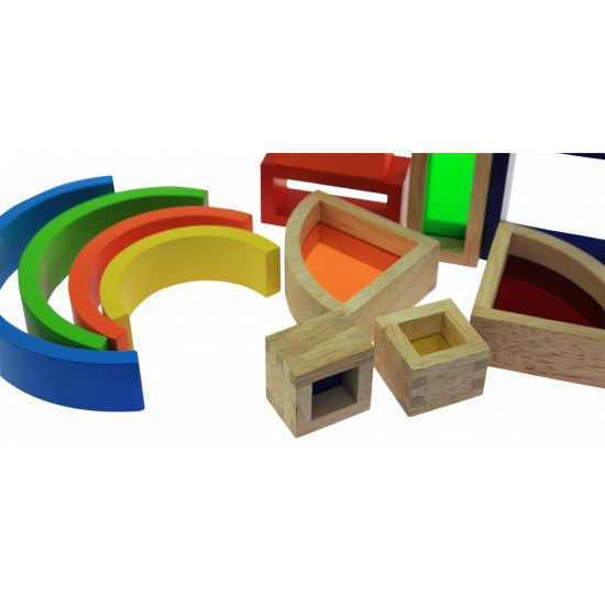 The designer wooden goki Iridescent construction blocks with windows (58620) The designer wooden goki Iridescent construction blocks with windows (58620)
