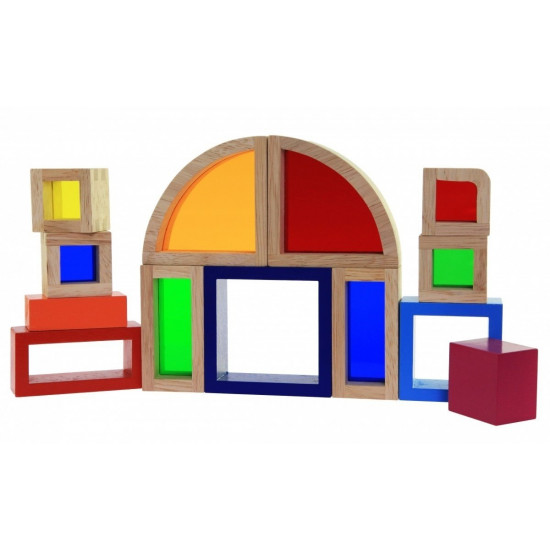 The designer wooden goki Iridescent construction blocks with windows (58620) The designer wooden goki Iridescent construction blocks with windows (58620)