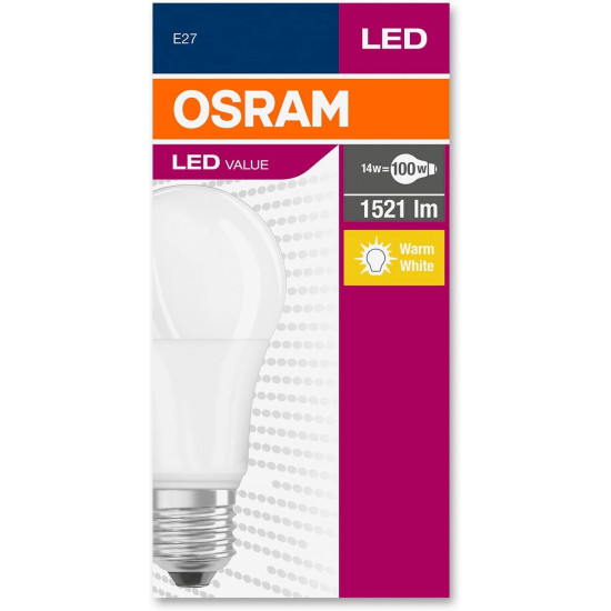 Лампа світлодіодна OSRAM LED VALUE A100 13W 1521Lm 2700К 2700 ідеальне рішення для дому та дачі. Приємне однорідне світло ламп, стабільний світловий потік, висока кольорова передача і широкий кут світла дозволяють створити теплу та затишну домашню атмосфе Лампа світлодіодна OSRAM LED VALUE A100 13W 1521Lm 2700К 2700 ідеальне рішення для дому та дачі. Приємне однорідне світло ламп, стабільний світловий потік, висока кольорова передача і широкий кут світла дозволяють створити теплу та затишну домашню атмосфе