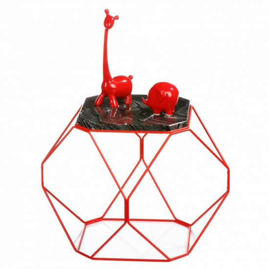 Metal polyhedron coffee table Silver Wave TRID2 36x36x36 cm red with marble insert Metal polyhedron coffee table Silver Wave TRID2 36x36x36 cm red with marble insert
