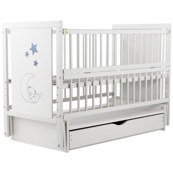 Кровать Babyroom Медвежонок M-03 маятник, ящик, откидной бок бук белый Кровать Babyroom Медвежонок M-03 маятник, ящик, откидной бок бук белый