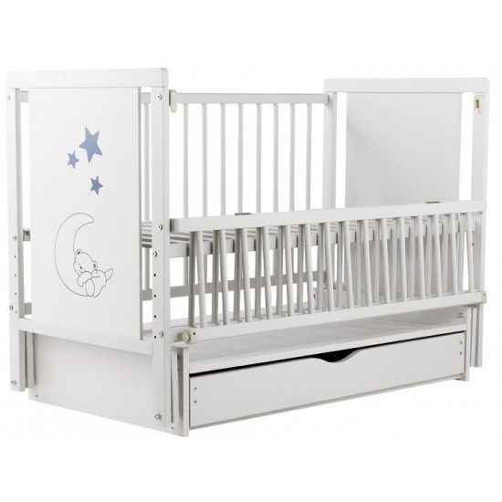 Кровать Babyroom Медвежонок M-03 маятник, ящик, откидной бок бук белый Кровать Babyroom Медвежонок M-03 маятник, ящик, откидной бок бук белый