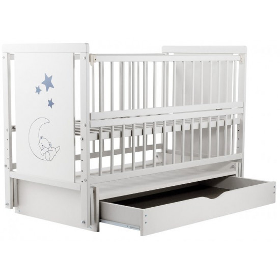 Кровать Babyroom Медвежонок M-03 маятник, ящик, откидной бок бук белый Кровать Babyroom Медвежонок M-03 маятник, ящик, откидной бок бук белый
