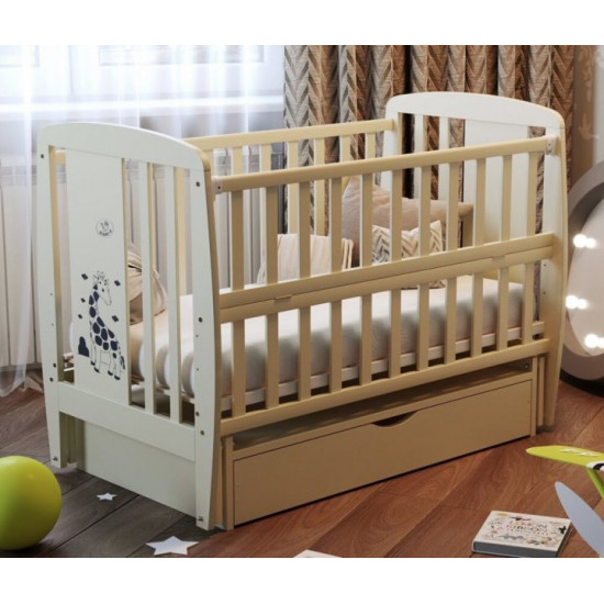 Bed Babyroom Giraffe pendulum, drawer, folding side DJMYO-3 beech ivory Bed Babyroom Giraffe pendulum, drawer, folding side DJMYO-3 beech ivory