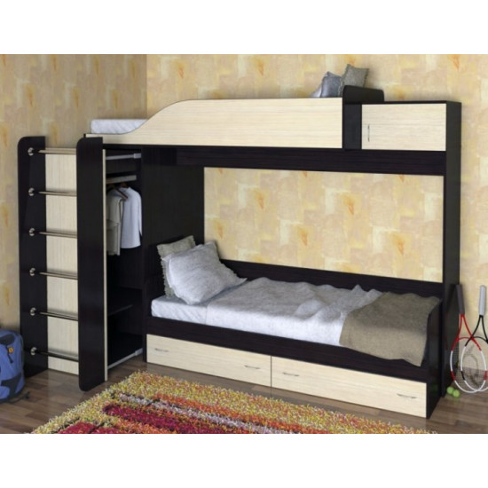 Двоярусне ліжко KidsBunkBed D-015 венге темний дуб молочний 2450x1060× 1920 мм
