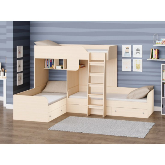 Триярусне ліжко KidsBunkBed K-080 дуб молочний 281.5х194.2х169 см