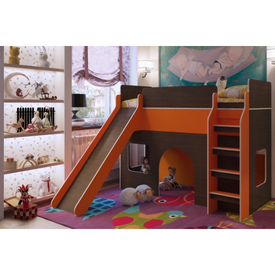 Кровать Чердак с Игровой Зоной KidsBunkBed I-02 венге апельсин 1940х1550х2040 мм Кровать Чердак с Игровой Зоной KidsBunkBed I-02 венге апельсин 1940х1550х2040 мм