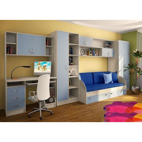 Дитяча кімната KidsBunkBed K-006 дуб молочний блакит 1940х650х850 мм