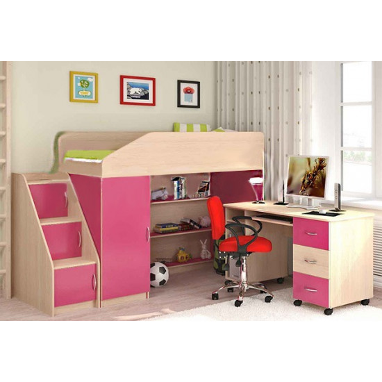 Кровать чердак KidsBunkBed Ch-41 дуб молочный розовый 2275x834x1450 мм Кровать чердак KidsBunkBed Ch-41 дуб молочный розовый 2275x834x1450 мм