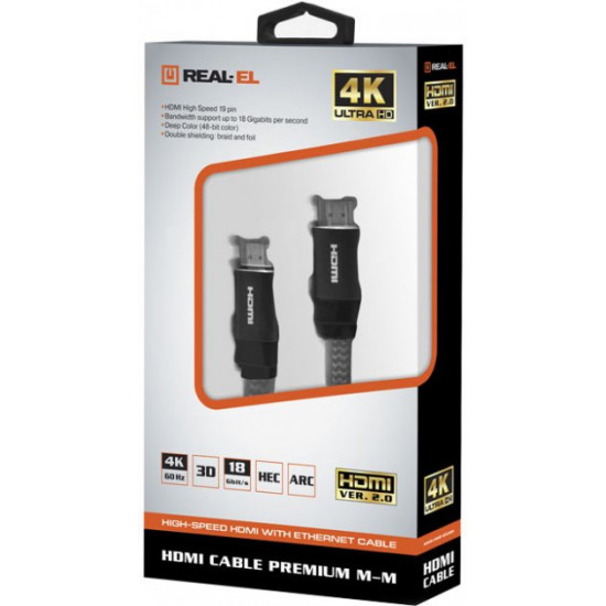 Cable Real-El HDMI ver. 2.0 Premium MM 2 m Silver (EL123500046) Cable Real-El HDMI ver. 2.0 Premium MM 2 m Silver (EL123500046)