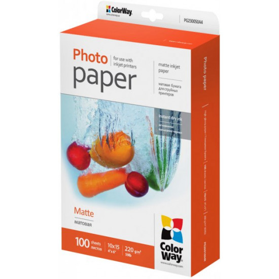 Photo paper ColorWay matte 220 g/m 10x15 100 l (PM2201004R) Photo paper ColorWay matte 220 g/m 10x15 100 l (PM2201004R)