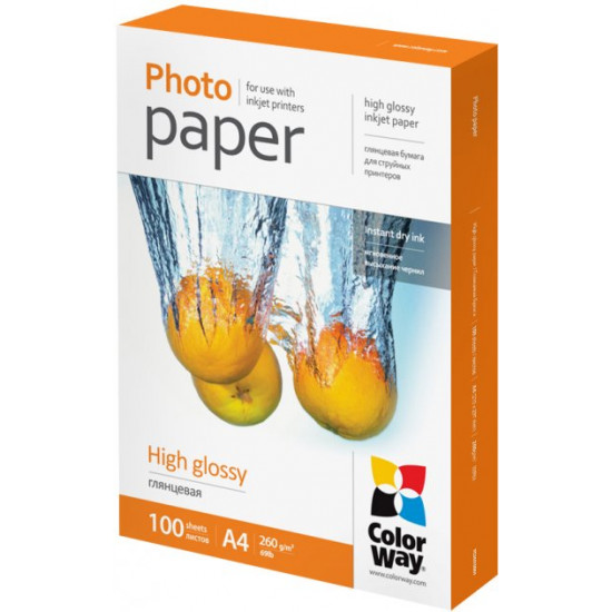 Photo paper ColorWay glossy 260 g/m A4 100 l (PG260100A4) Photo paper ColorWay glossy 260 g/m A4 100 l (PG260100A4)