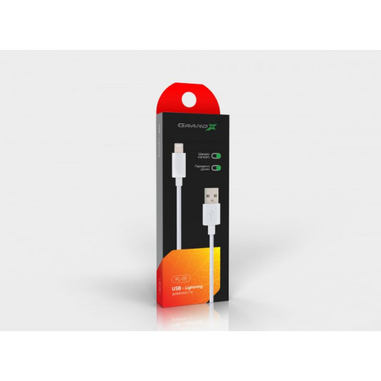  Кабель Grand-X USB - Lightning 1 м White (PL01W)