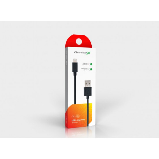  Кабель Grand-X USB - Lightning 1 м Black (PL01B)