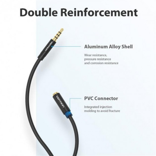 Cable Vention Audio 3.5 mm M - 3.5 mm F, 1m, Black (BHBBF)