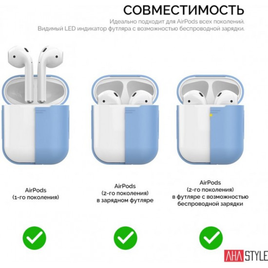 Силіконовий чохол AhaStyle дуо для Apple AirPods Blue (AHA-02020-SBL) Силіконовий чохол AhaStyle дуо для Apple AirPods Blue (AHA-02020-SBL)