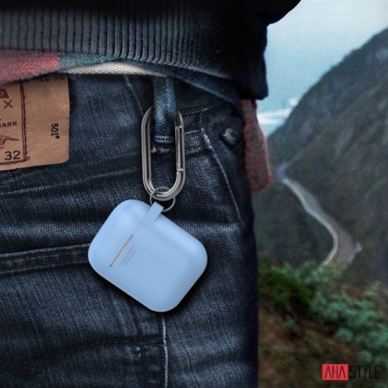 Классический Силиконовый чехол AhaStyle с карабином для Apple AirPods Blue (AHA-01060-SBL) Классический Силиконовый чехол AhaStyle с карабином для Apple AirPods Blue (AHA-01060-SBL)