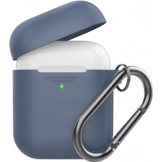 Silicone case AhaStyle duo with carabiner for Apple AirPods Navy blue (AHA-02060-NBL) Silicone case AhaStyle duo with carabiner for Apple AirPods Navy blue (AHA-02060-NBL)