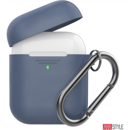 Silicone case AhaStyle duo with carabiner for Apple AirPods Navy blue (AHA-02060-NBL) Silicone case AhaStyle duo with carabiner for Apple AirPods Navy blue (AHA-02060-NBL)