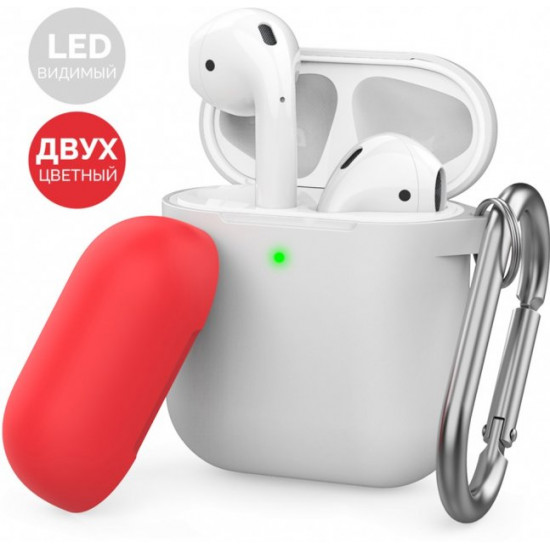 Two-color AhaStyle Silicone case with carabiner for Apple AirPods White red (AHA-01460-WWR) Two-color AhaStyle Silicone case with carabiner for Apple AirPods White red (AHA-01460-WWR)