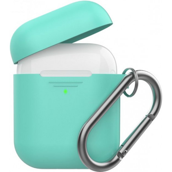 Silicone case AhaStyle duo with carabiner for Apple AirPods Mint green (AHA-02060-MGR) Silicone case AhaStyle duo with carabiner for Apple AirPods Mint green (AHA-02060-MGR)