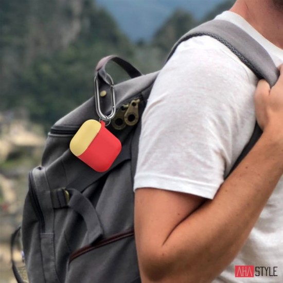 Two-color AhaStyle Silicone case with carabiner for Apple AirPods Red yellow (AHA-01460-RRY) Two-color AhaStyle Silicone case with carabiner for Apple AirPods Red yellow (AHA-01460-RRY)