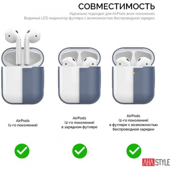 Силіконовий чохол AhaStyle дуо для Apple AirPods Navy blue (AHA-02020-NBL) Силіконовий чохол AhaStyle дуо для Apple AirPods Navy blue (AHA-02020-NBL)
