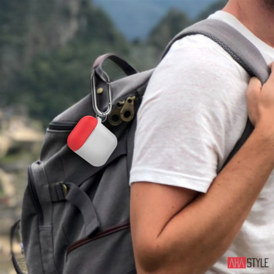 Two-color AhaStyle Silicone case with carabiner for Apple AirPods White red (AHA-01460-WWR) Two-color AhaStyle Silicone case with carabiner for Apple AirPods White red (AHA-01460-WWR)