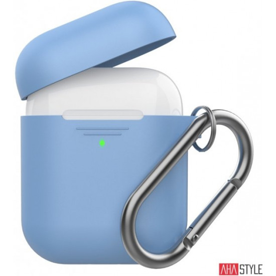 Силіконовий чохол AhaStyle дуо з карабіном для Apple AirPods Blue (AHA-02060-SBL) Силіконовий чохол AhaStyle дуо з карабіном для Apple AirPods Blue (AHA-02060-SBL)