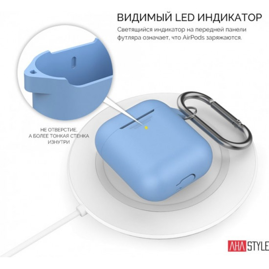 Силіконовий чохол AhaStyle дуо з карабіном для Apple AirPods Blue (AHA-02060-SBL) Силіконовий чохол AhaStyle дуо з карабіном для Apple AirPods Blue (AHA-02060-SBL)
