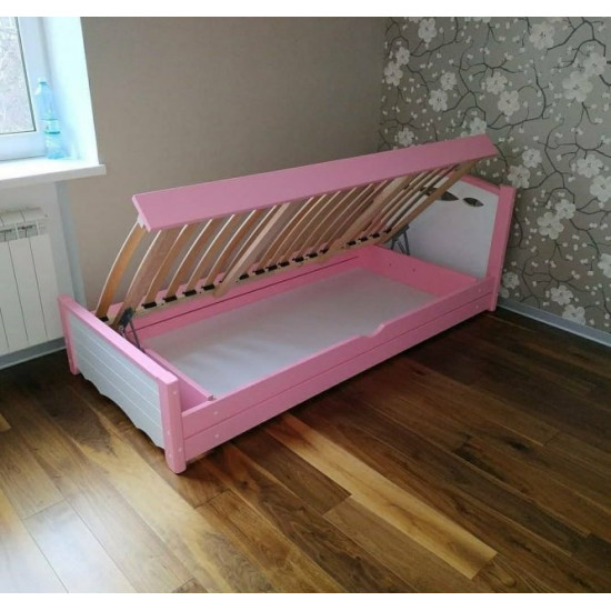 Ліжко односпальне RainbowDream Новус 80х200 см біло-рожевий масив вільхи, з підйомним механізмом Ліжко односпальне RainbowDream Новус 80х200 см біло-рожевий масив вільхи, з підйомним механізмом