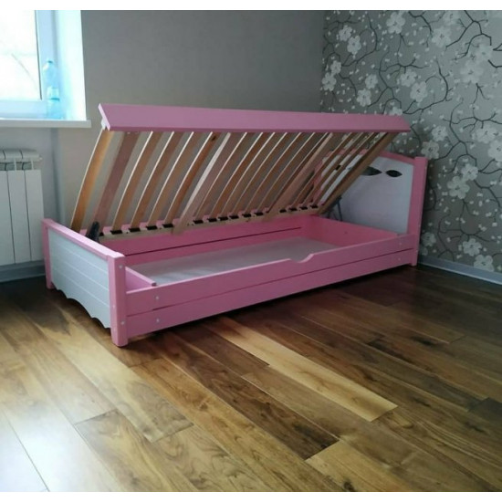 Ліжко односпальне RainbowDream Новус 80х200 см біло-рожевий масив вільхи, з підйомним механізмом Ліжко односпальне RainbowDream Новус 80х200 см біло-рожевий масив вільхи, з підйомним механізмом