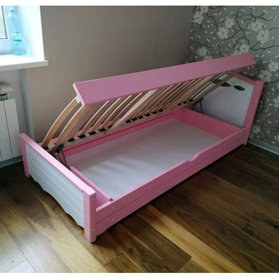 Ліжко односпальне RainbowDream Новус 80х200 см біло-рожевий масив вільхи, з підйомним механізмом Ліжко односпальне RainbowDream Новус 80х200 см біло-рожевий масив вільхи, з підйомним механізмом