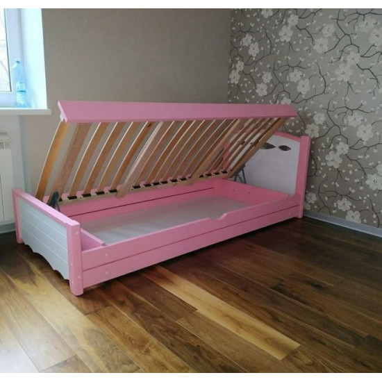 Ліжко односпальне RainbowDream Новус 80х200 см біло-рожевий масив вільхи, з підйомним механізмом Ліжко односпальне RainbowDream Новус 80х200 см біло-рожевий масив вільхи, з підйомним механізмом