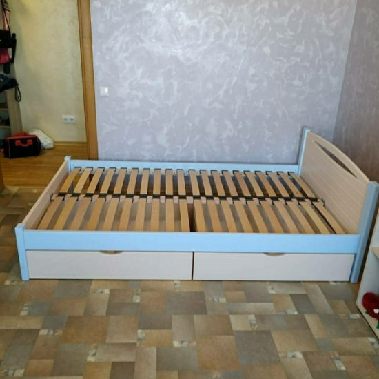 Ліжко односпальне RainbowDream Анімону 120х200 см ванільно-блакитний масив вільхи, з ящиками Ліжко односпальне RainbowDream Анімону 120х200 см ванільно-блакитний масив вільхи, з ящиками