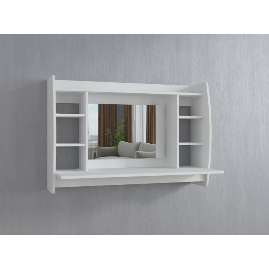 Computer desk, wall-mounted with mirror, hanging table made of chipboard, Bonittopurple, White, S-3+ZB Computer desk, wall-mounted with mirror, hanging table made of chipboard, Bonittopurple, White, S-3+ZB