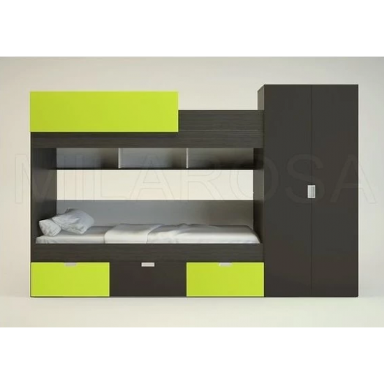 Двухьярусная кровать KidsBunkBed K-049 венге темный лайм 2820х1800х970 мм Двухьярусная кровать KidsBunkBed K-049 венге темный лайм 2820х1800х970 мм