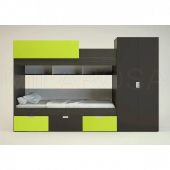 Двухьярусная кровать KidsBunkBed K-049 венге темный лайм 2820х1800х970 мм Двухьярусная кровать KidsBunkBed K-049 венге темный лайм 2820х1800х970 мм