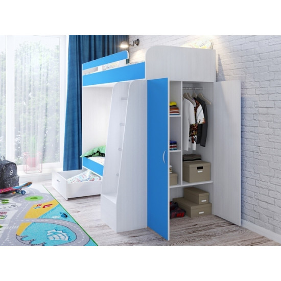 Двухьярусная кровать KidsBunkBed K-055 белый синий цвет 2032 х1132х1836 мм Двухьярусная кровать KidsBunkBed K-055 белый синий цвет 2032 х1132х1836 мм