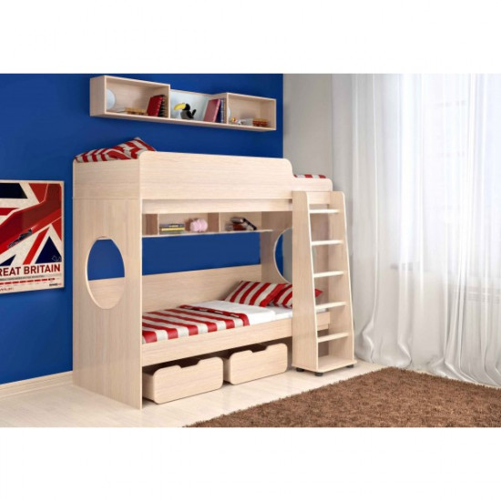  Двухъярусная кровать KidsBunkBed K-079 дуб молочный 1952 × 1146 × 1675 мм