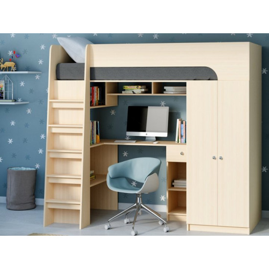 Ліжко-горище з робочою зоною KidsBunkBed K-0213 дуб молочний блакит 1992х1098х1800 мм Ліжко-горище з робочою зоною KidsBunkBed K-0213 дуб молочний блакит 1992х1098х1800 мм