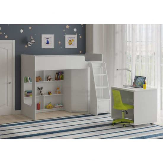 Ліжко-горище KidsBunkBed K-041 біле рожеве 1790 × 1150 × 1405 мм