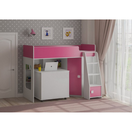 Ліжко-горище KidsBunkBed K-041 біле рожеве 1790 × 1150 × 1405 мм