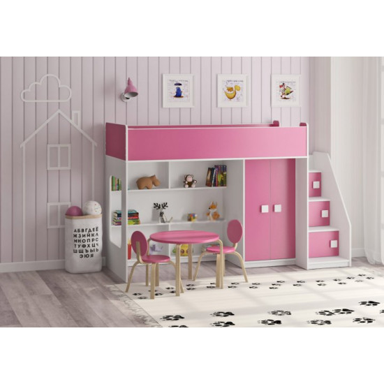 Ліжко-горище KidsBunkBed K-047 білий рожевий 2245×808×1405 мм Ліжко-горище KidsBunkBed K-047 білий рожевий 2245×808×1405 мм