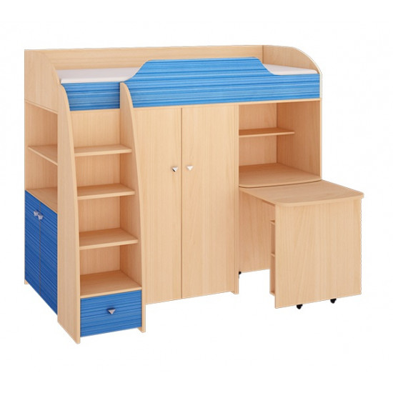 Loft bed with work area KidsBunkBed K-0218 sonoma oak green water 205x127x172 cm Loft bed with work area KidsBunkBed K-0218 sonoma oak green water 205x127x172 cm