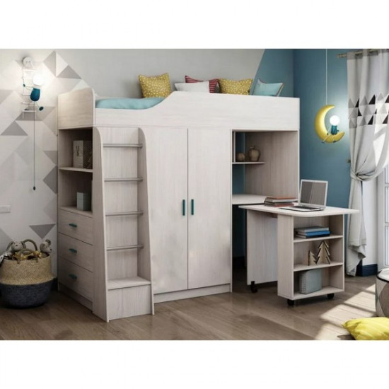 Ліжко-горище з робочою зоною KidsBunkBed K-0233 дуб молочний 2040х1680х1695 мм Ліжко-горище з робочою зоною KidsBunkBed K-0233 дуб молочний 2040х1680х1695 мм