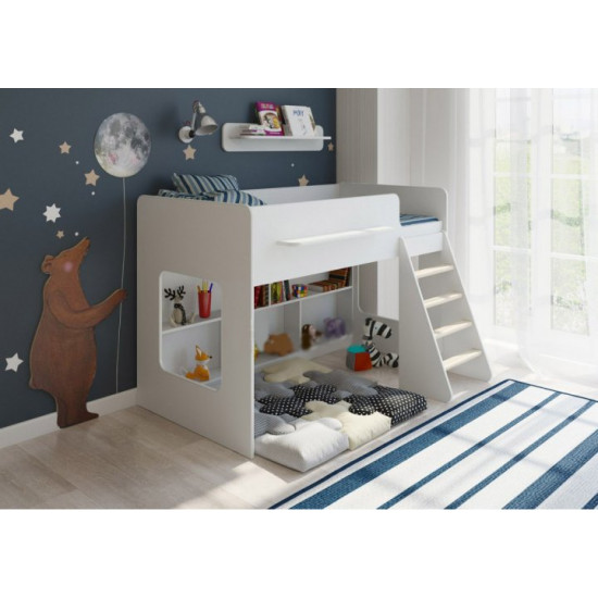 Low loft bed KidsBunkBed K-034 white color 1642 ? 1255? 1128 mm