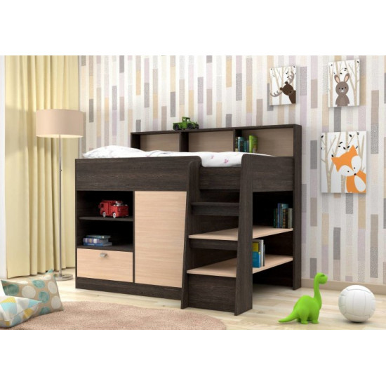 Низьке ліжко - горище KidsBunkBed K-002 венге темний дуб молочний 1260х1246х1669 мм Низьке ліжко - горище KidsBunkBed K-002 венге темний дуб молочний 1260х1246х1669 мм