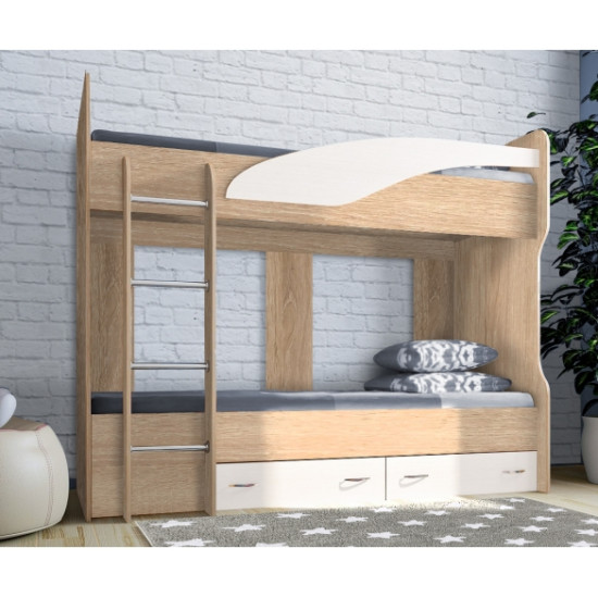 Двоярусне ліжко KidsBunkBed K-075 дуб сонома білий 2032х870х1700 мм Двоярусне ліжко KidsBunkBed K-075 дуб сонома білий 2032х870х1700 мм